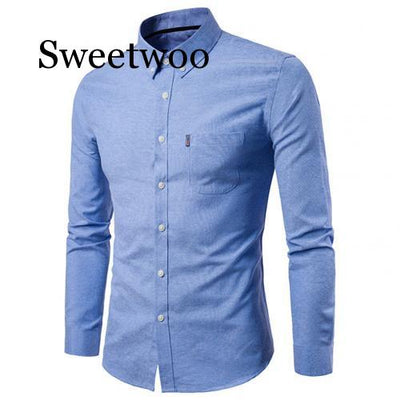 Spring Long Sleeve Formal Shirt For Men Solid Slim Basic Turn-down Collar Business Dress Shirts