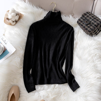 Pile Collar Womens Sweater Fashion Hollow Out Wool Pullovers Top Cashmere 2021 Spring Autumn Thin Solid Turtlenecks Sweaters