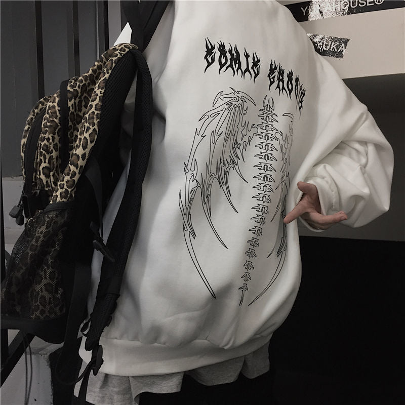 Skeleton Pullover White Tops Yk2 Winter Women&#39;s Clothing Goth Oversized Hoodie Streetwear Hip-hop Unisex High Street Sweatshirts