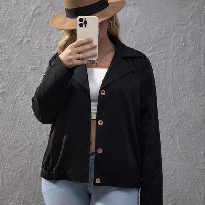 Black Plus Size Women's Jacket Lapel Button Cardigan Coat With Pockets Solid 2022 New Color Long Sleeve Jacket Coat Wholesale