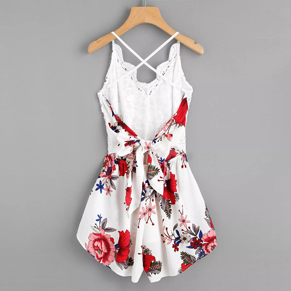 30H Fashion Bohemian Jumpsuit Floral Print Sexy Rompers Short Overalls Top Macacao Feminino Women Clothes 2021 Beach Playsuit