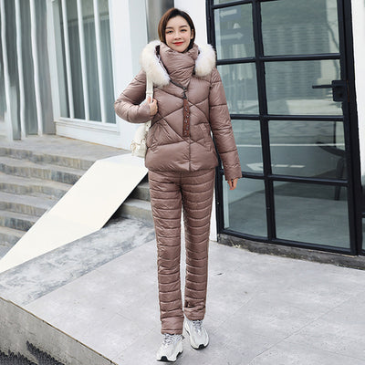 Women 202 Winter Fashion Two Piece Outfits Female Long Sleeve Hooded Coat And Cotton Pants New Ladies Thick Casual Suit Set A103