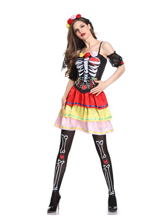 Free Shipping Wedding Ghost Bride Cosplay Costumes Halloween Costumes for Women Adult Cosplay Lady Zombia Dress Headdress+Sock