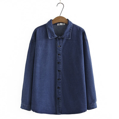 Plus Size 2XL-5XL Women&#39;s Long Sleeved Denim Jackets Ladies&#39; Solid Color Casual Vintage A-line Tops Coats