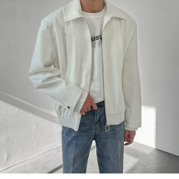 2022 Men&#39;s Black/white Color Outerwear Top Korean Loose Short Style Shoulder Pad Jackets Fashion Splicing Casual Coats M-XL