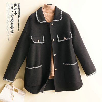 Doll Collar Double Sided Cashmere Coat Women&#39;s Small Fragrance Short Loose Cocoon Wool Coat