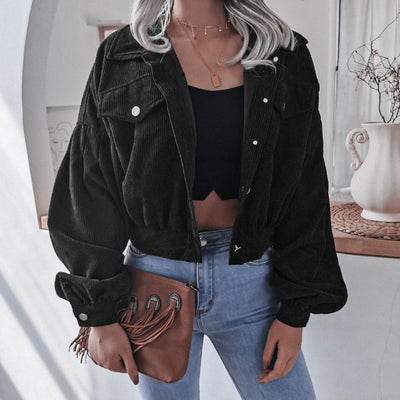 Autumn and Winter European and American Lantern Long Sleeve Corduroy Casual Jacket 2021 New Fashion Button Casual Solid Coats