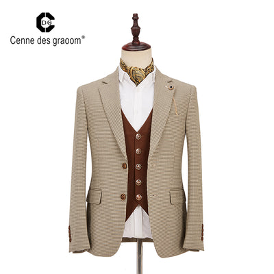 Cenne Des Graoom New Men Suits Vest Blazer Pants Tailor-Made For Winter Costume Business Casual Groom Wedding Party M5-2