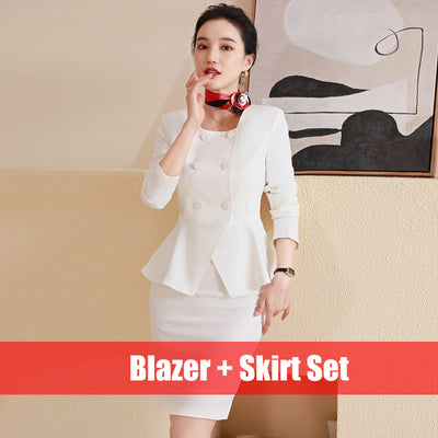 Fashion White Blazer Women Business Suits Ladies Skirt and Jacket Sets Work Wear Office Uniform Styles