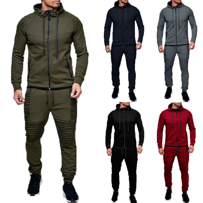 2PCS Men Tracksuit Sport Jacket+Pants Casual Sport Jogging Athletic Trainer Suit