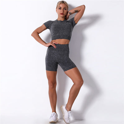 Knitted Seamless High Waist Women Yoga Suit Fitness Set Sports Running Tracksuit Gym Sportswear Leggings Tight Workout