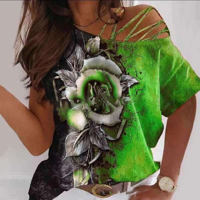 print T-shirt women's street Harajuku T-shirt short sleeve V-neck summer women's casual loose T-shirt