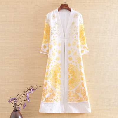 Embro Mill autumn Women embroidery trench coat Chinese Style Retro Jacquard 3/4 sleeve elegant Loose lady coat female M-2XL