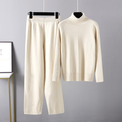 Casual Solid Knitted Suit Purple Turtleneck Sweater Harem Pants Two Piece Set Women's Clothing 2022 Fall Winter Female Outfit