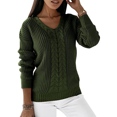 V-Neck Women Knitting Tops 2022 New European Style Leisure Ladies Sweaters Solid Color Spring Autumn Female Knitted Pullovers