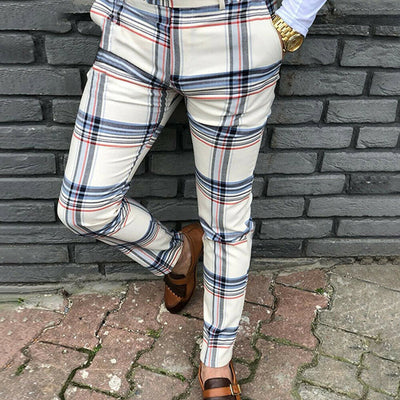 New Fashion Men Plaid Long Slim Trousers Plaid Print Tracksuit Bottoms Skinny Casual Mens Joggers Sweat Track Pant Harem Pants