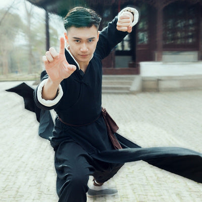 Men Retro Chinese Style Shaolin Monk  Tai Chi Robes Ancient Oriental Vintage Cotton Linen Tang Suit Hanfu Gown Costumes