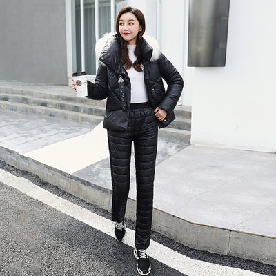 Women 202 Winter Fashion Two Piece Outfits Female Long Sleeve Hooded Coat And Cotton Pants New Ladies Thick Casual Suit Set A103