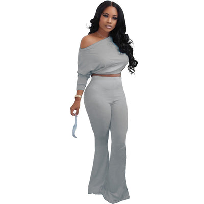 25M1132 Autumn Women Casual Fashion Sexy Slanted Shoulder Gradient Two Piece Set Top and Pants Tracksuit Sweatsuit Outfits Hot