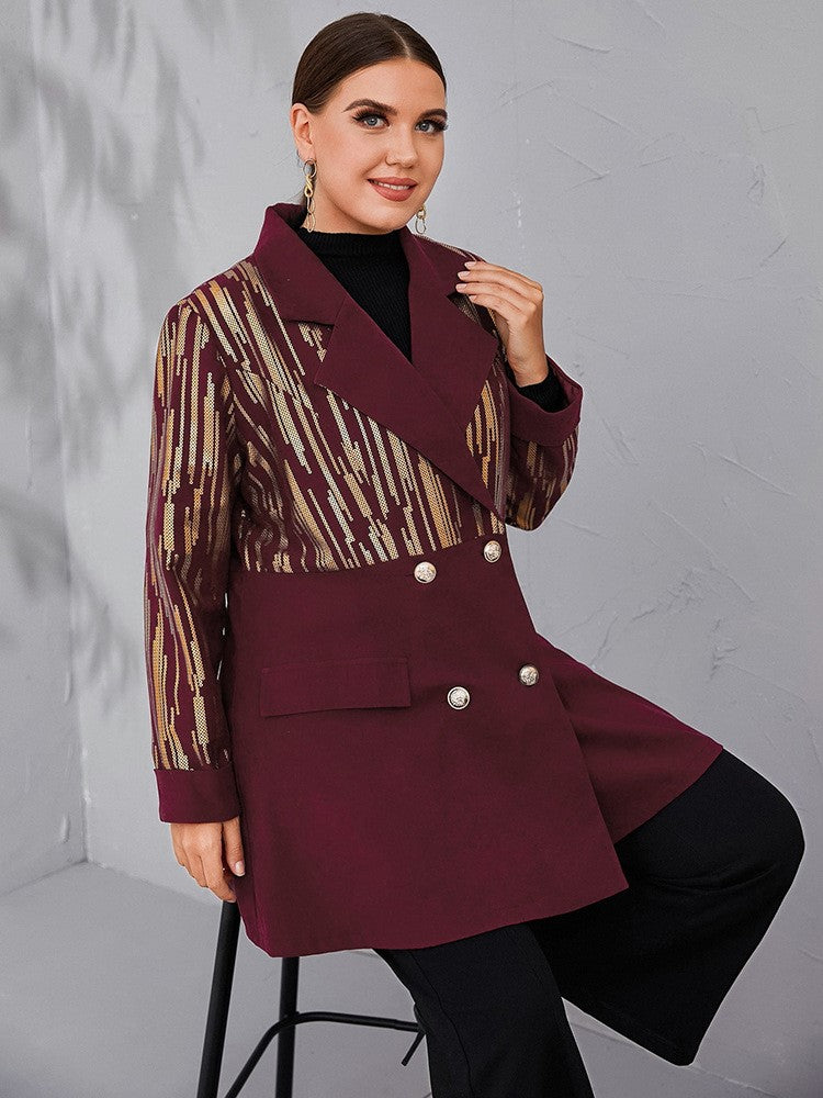Plus Size Blazer Jacket Women Double Breasted Outwear Autumn New Fashion Print Patchwork Oversize Office Lady Blazer Jacket Coat
