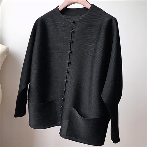 Jackets Female Bat Sleeve Loose Thin Pleated Small Upper Women&#39;s Single-breasted Pocket Design Pleated Semi High Collar Clothing