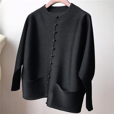 Jackets Female Bat Sleeve Loose Thin Pleated Small Upper Women's Single-breasted Pocket Design Pleated Semi High Collar Clothing