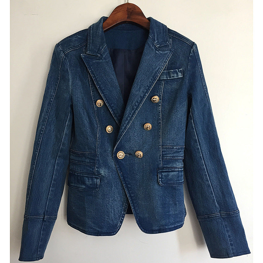 women blazers and jackets Excellent quality Stylish Career Blazer Jacket for Women Lion Buttons Denim Blazer