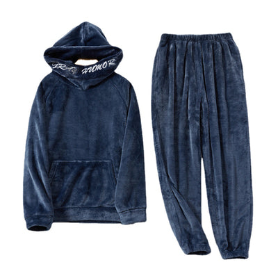 Flannel Sweater Style Warmth Can Go Out Pajamas Men&#39;s Winter Hooded Home Service Thick Pajamas and Cashmere Men&#39;s Pajamas Set