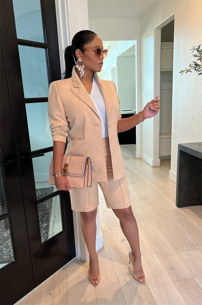 Office Lady Style Two Piece Set Women Solid Business Work Suit Long Sleeve Blazer Coat Top + Knee Length Pants Fashion Clothes