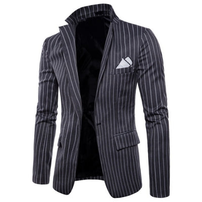 Spring Fashion Striped Men Single Button Slim Fit Suit Jacket Brand Casual Black Grey Blazer Coat Masculino Plus Size