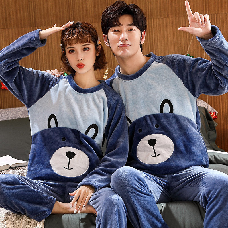 Thick Flannel Pajamas Sets Couples Lovely Bear Women Sleepwear Big Yards 3XL Nightshirt Winter Keep Warm Homewear For Male