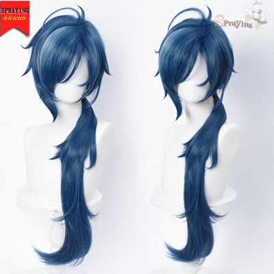 Genshin Impact Kaeya Wig Cosplay 80cm Long Anime Hair Ink-blue Cosplay Costume Game Halloween Heat Resistant Synthetic