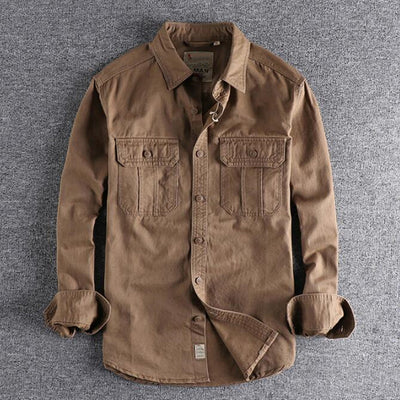 Casual Shirt Men Camisa Masculina Long Sleeve Military Style Shirt Army Green Khaki Shirt For Men's Blouse