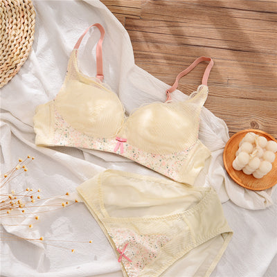 Soft underwear women's thin small breasts gather-up breast-feeding lingerie no steel ring upper support anti-sagging bra set
