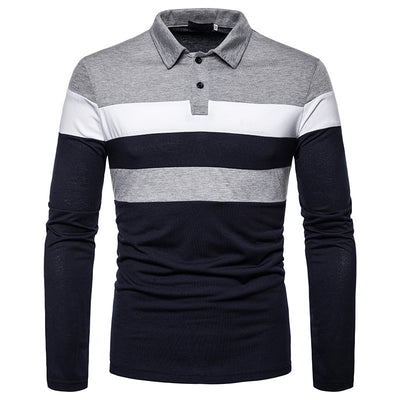 ICCLEK New POLO Shirt Three-color Stitching Long-sleeved POLO Shirt Fashion Casual Men&#39;s Lapel Long-sleeved POLO Shirt