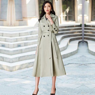 2021 Autumn New Style Windbreaker Solid Color Coat Women&#39;s Korean Coats Women Knee Length Windbreaker Slim Waist Women Clothes