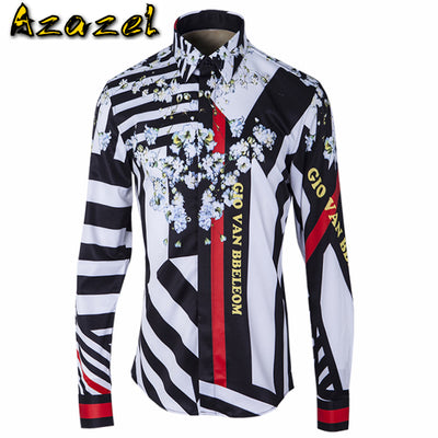 Azazel Shirt Men Luxury Striped Printed Long Sleeve Mens Dress Shirts Fashion Slim Fit Casual Shirts Party Nightclub Man Shirts