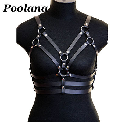 Handmade Women Leather Belt Punk Gothic Harness Top Suspender Real Leather Belt Straps Outfit Cosplay
