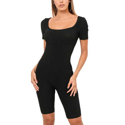 Women Bodycon Playsuit Short Sleeve Sexy Skinny Backless Jumpsuit Summer 2021 Casual Fitness Romper Jumpsuits Shorts