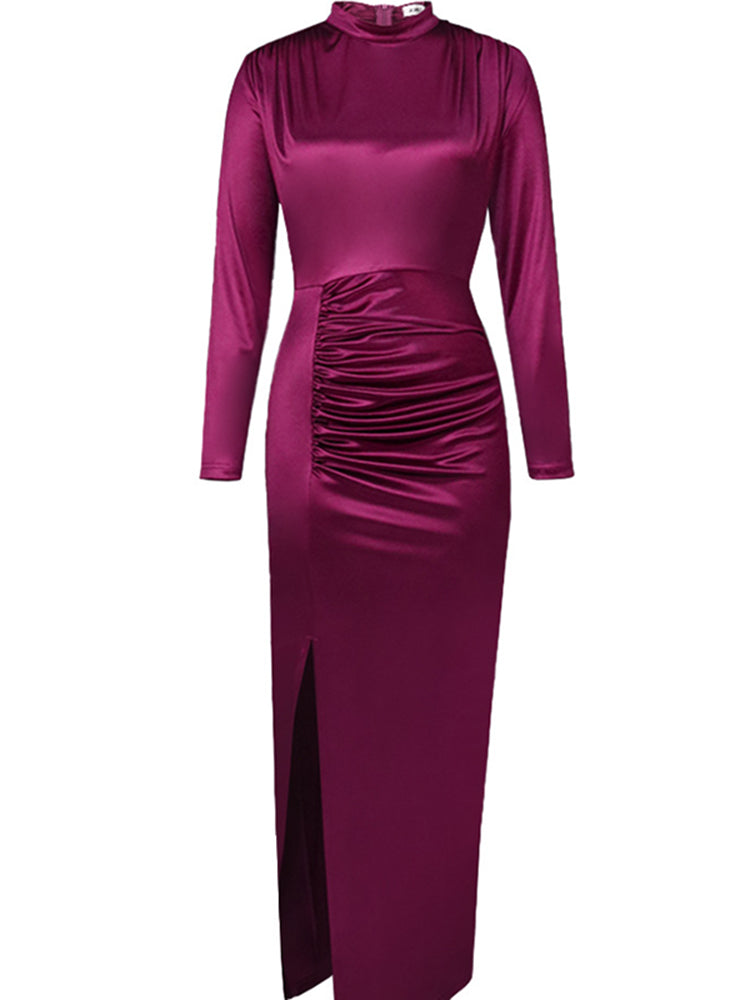 4XL Plus Size Long Dresses For Women High Waist Split Robes Autumn Fashion New Solid Elegant Oversize Office Lady Dress Vestidos