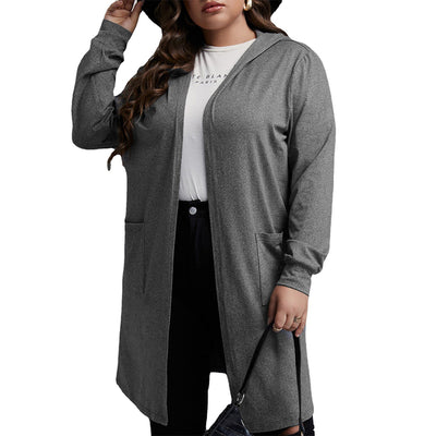 2022 Autumn Plus Size Women Ladies Cardigan Casual Fashion Hooded Front Pocket CardiganLong Sleeves Coat L-4XL