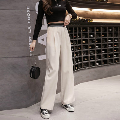 2021 New Spring Autumn Women Personality Elastic High Waist Patchwork Trousers Female Fashion Wide Leg Loose Pleated Pants O208
