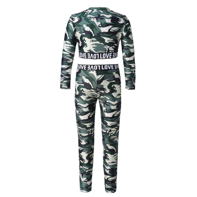 Kids Girls Yoga Suits Sports Outfit Camouflage Sportswear Long Sleeves Running Fitness Cropped Top+Leggings Pants Set Tracksuits