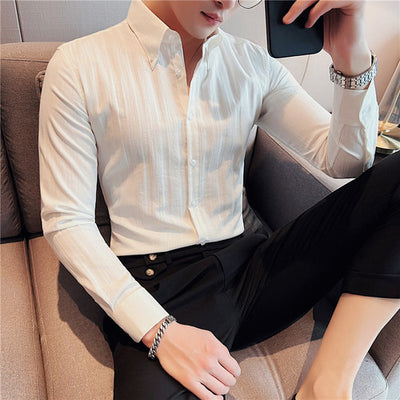 2022 Quality Men's Long Sleeve Oxford Striped Casual Shirt Front Patch Regular-fit Button down Collar Thick Work Shirts S-3XL