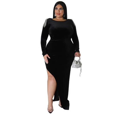 SOMO Winter Solid Hollow Out Long Sleeve Split Dress Fashion Tassel Slim Sexy Plus Size Evening Dresses Wholesale Dropshipping