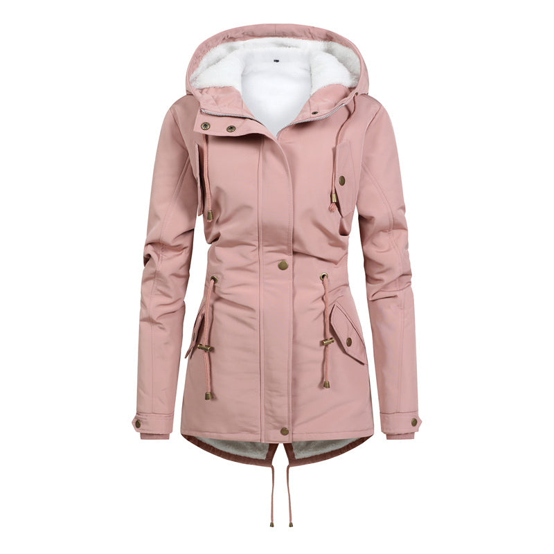 New Autumn Winter Women Cotton Jacket Padded Coat Middle Length Warm Fleece Hooded Parkas Faux Fur Collar Lady Overcoat