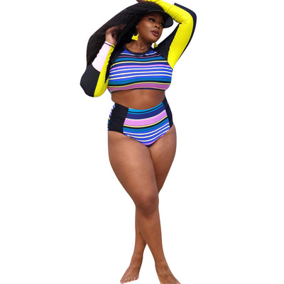 2021 Summer Casual Fashion Women Slim Street Sexy Personality Trend Large Print Long-Sleeve Swimsuit Two-Piece Set