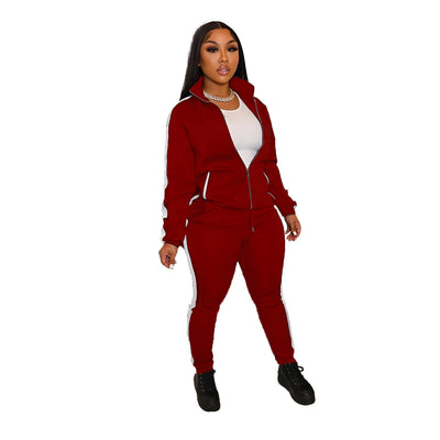Color Block Stitching Two Piece Set Tracksuit for Women Casual Zipper Up Full Sleeve Jackets and Workout Jogger Pant Female Suit
