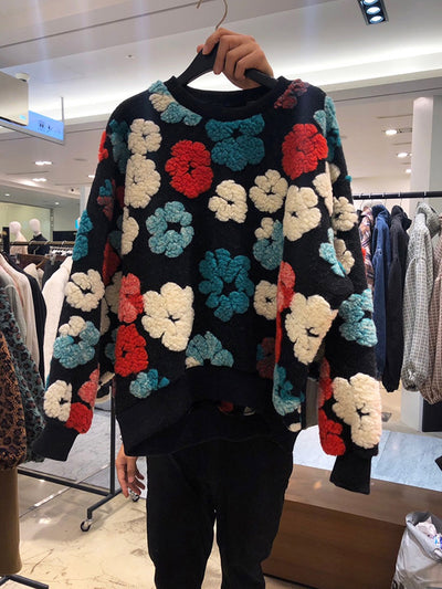 2022 Spring Autumn Sports Sweatshirt Fashion All-match Three-Dimensional Flower Round Neck Pullover Sweatshirt Womens Casual Top