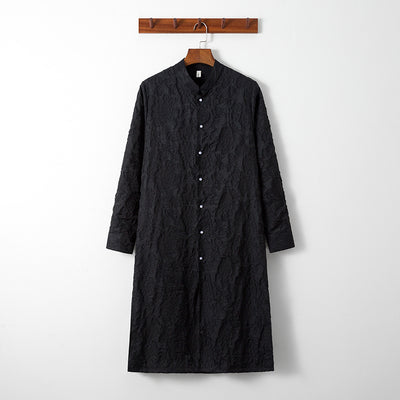 Chinese Traditional Dress Cut Flower Design Plus Size Robe Ethnic Style Long Sleeve Hanfu Men Clothing Loose Black Trench Coat